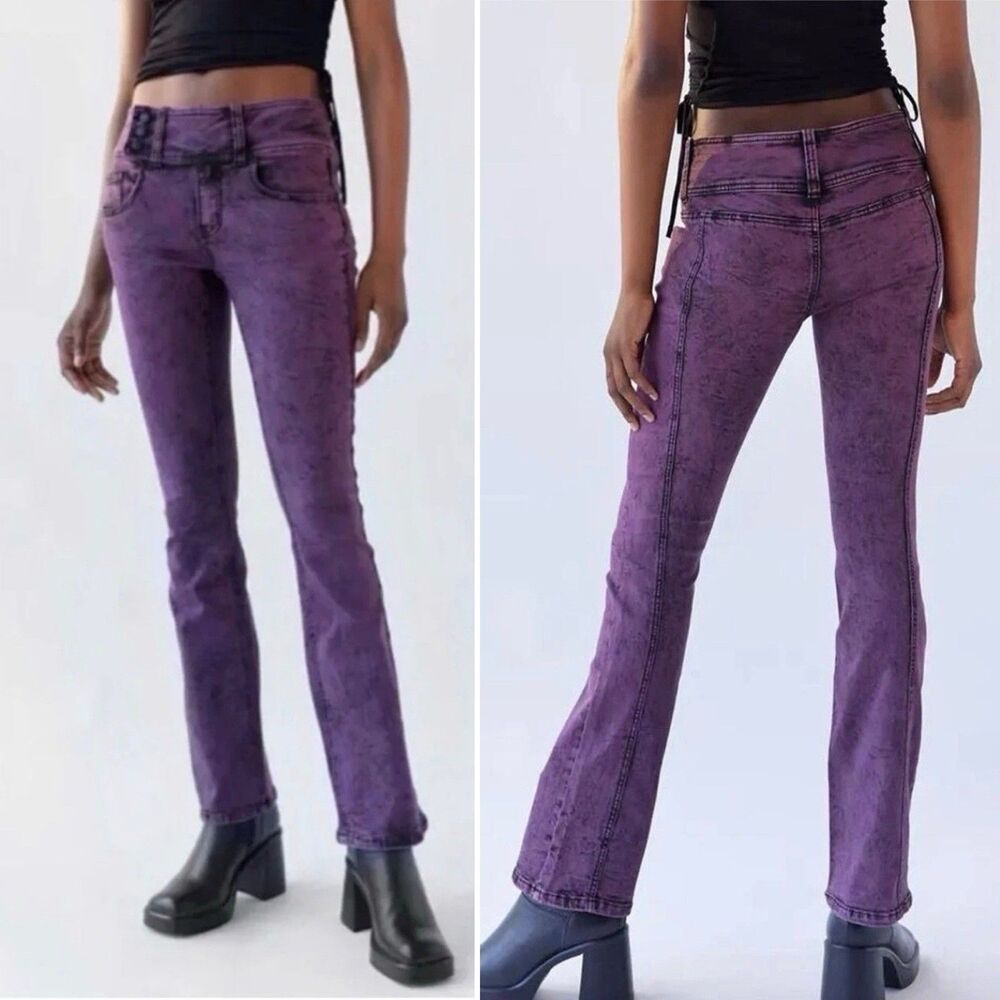BDG Urban Outfitters Y2K Belted Flare Jeans in Purple and Black Size 26 NWOT